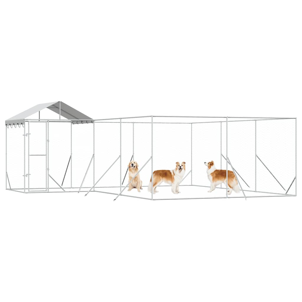 Outdoor-Hundezwinger mit Dach Silbern 6x6x2,5m Verzinkter Stahl