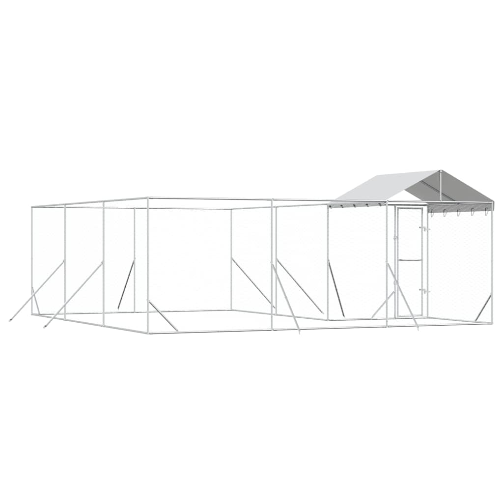 Outdoor-Hundezwinger mit Dach Silbern 6x6x2,5m Verzinkter Stahl