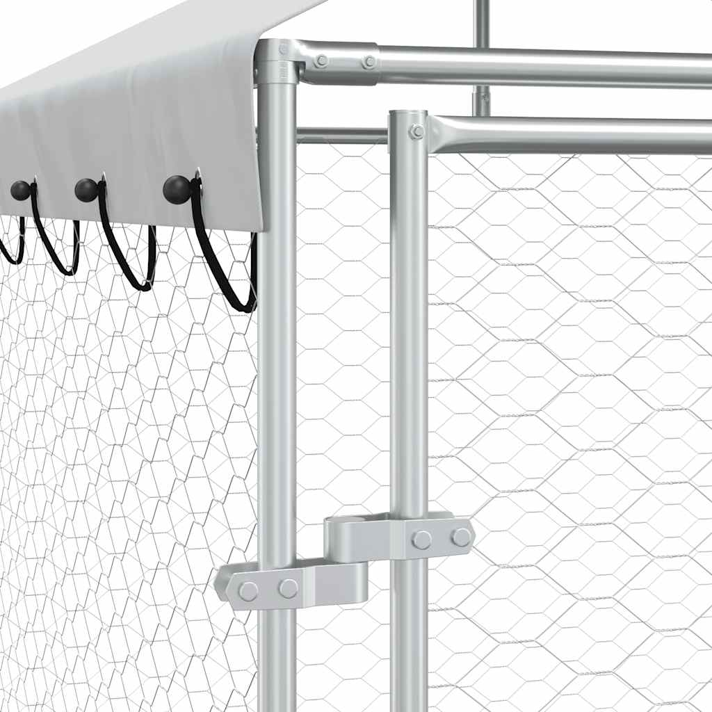 Outdoor-Hundezwinger mit Dach Silbern 6x6x2,5m Verzinkter Stahl