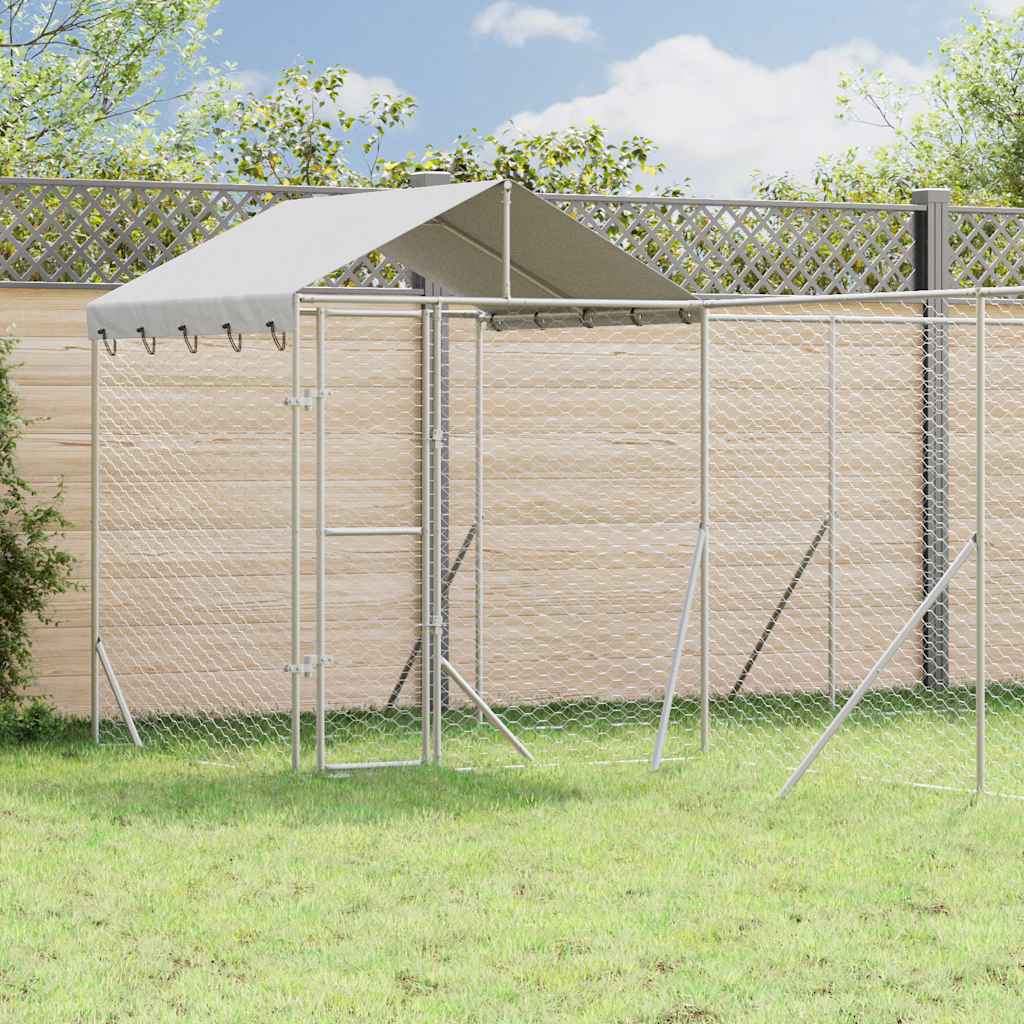 Outdoor-Hundezwinger mit Dach Silbern 6x6x2,5m Verzinkter Stahl