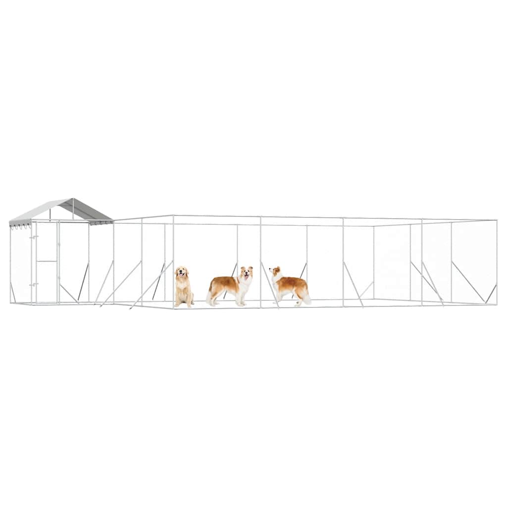 Outdoor-Hundezwinger mit Dach Silbern 10x6x2,5 m Stahl Verzinkt