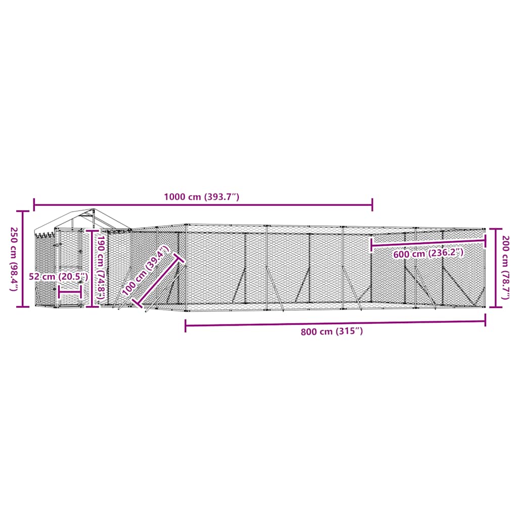 Outdoor-Hundezwinger mit Dach Silbern 10x6x2,5 m Stahl Verzinkt
