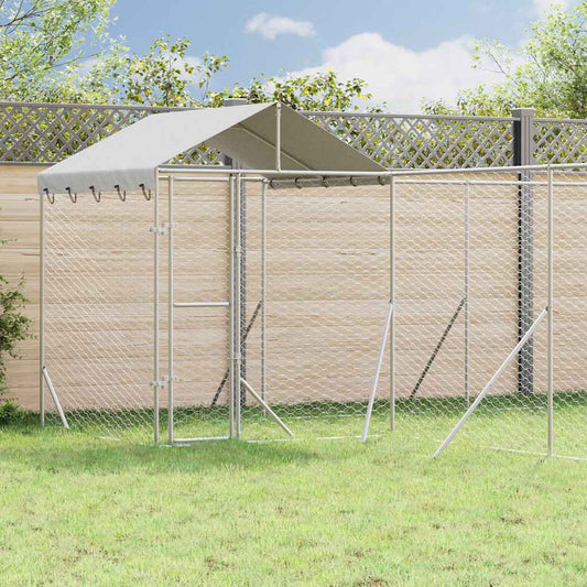 Outdoor-Hundezwinger mit Dach Silbern 10x6x2,5 m Stahl Verzinkt