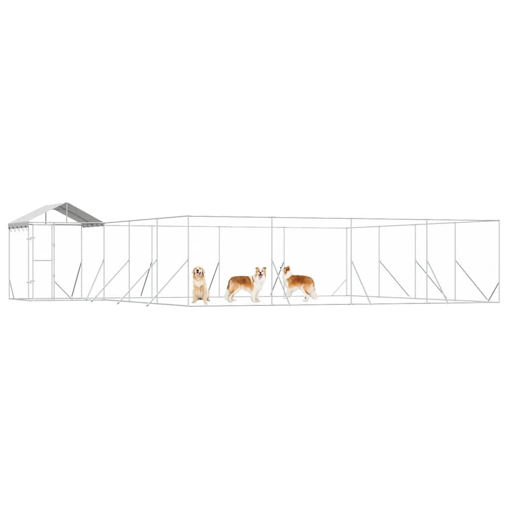 Outdoor-Hundezwinger mit Dach Silbern 10x8x2,5 m Stahl Verzinkt