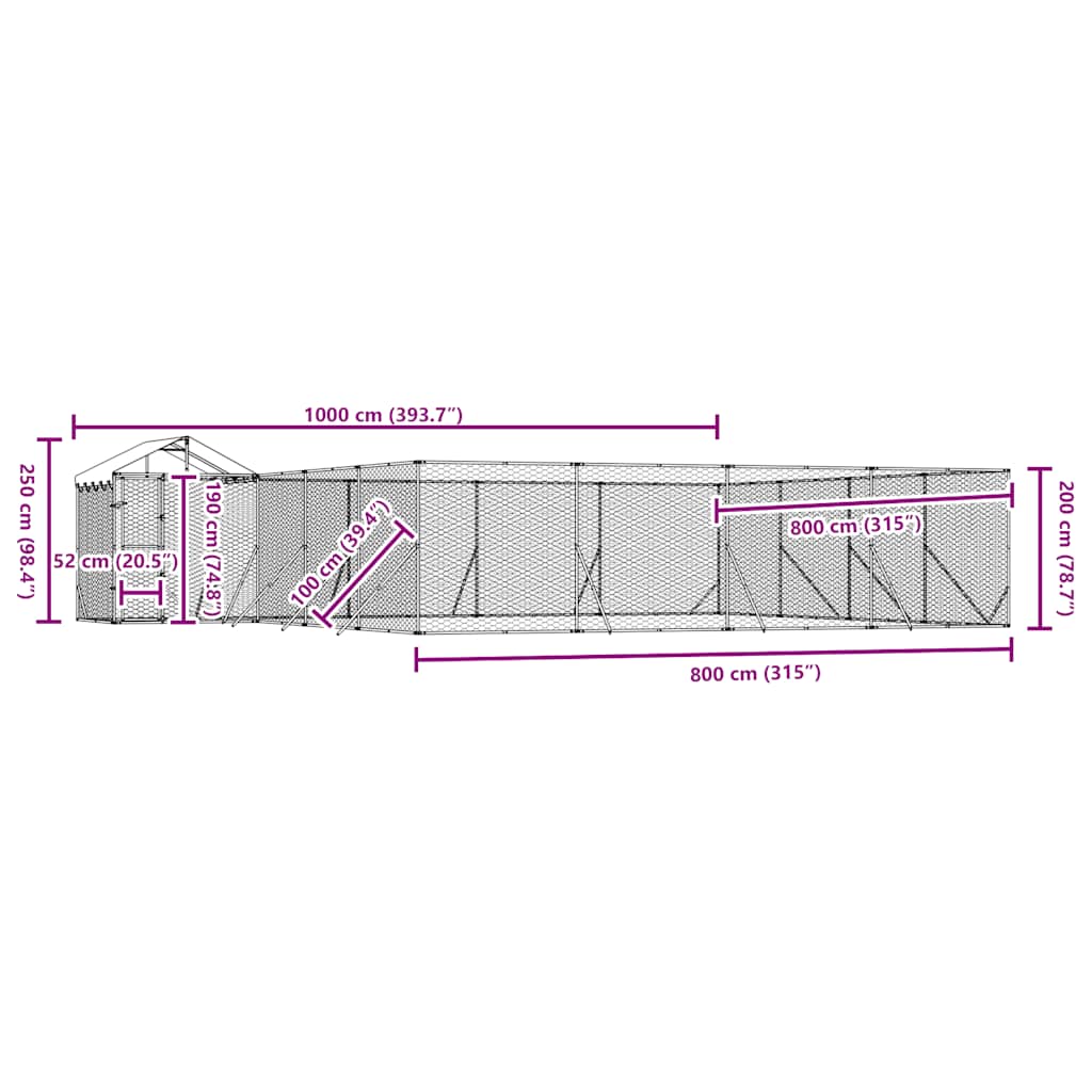 Outdoor-Hundezwinger mit Dach Silbern 10x8x2,5 m Stahl Verzinkt
