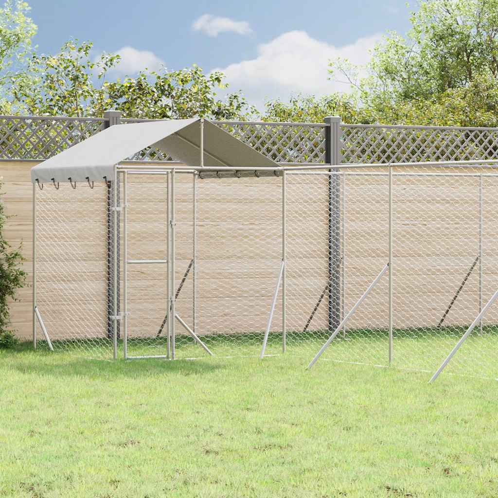 Outdoor-Hundezwinger mit Dach Silbern 10x8x2,5 m Stahl Verzinkt