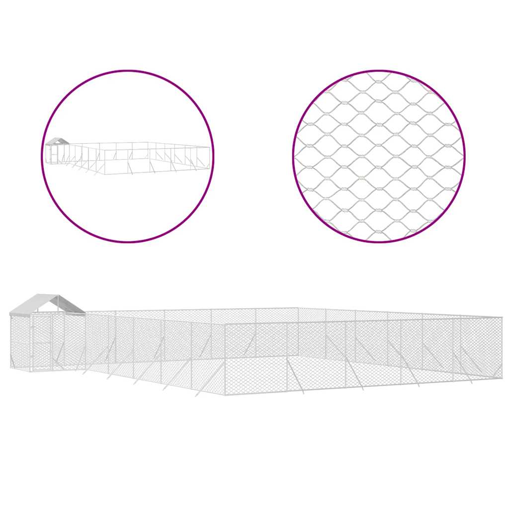 Outdoor-Hundezwinger mit Dach Silbern 12x12x2,5m Stahl Verzinkt