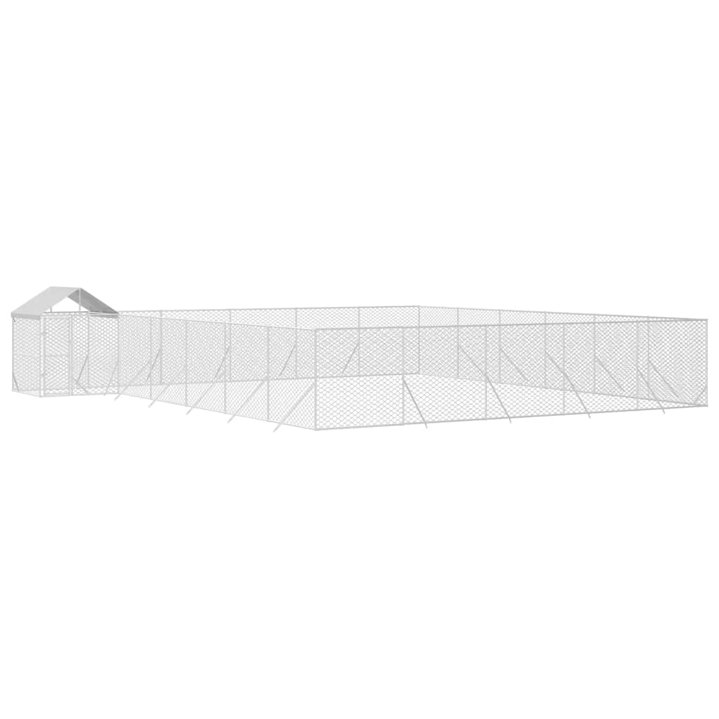 Outdoor-Hundezwinger mit Dach Silbern 12x12x2,5m Stahl Verzinkt
