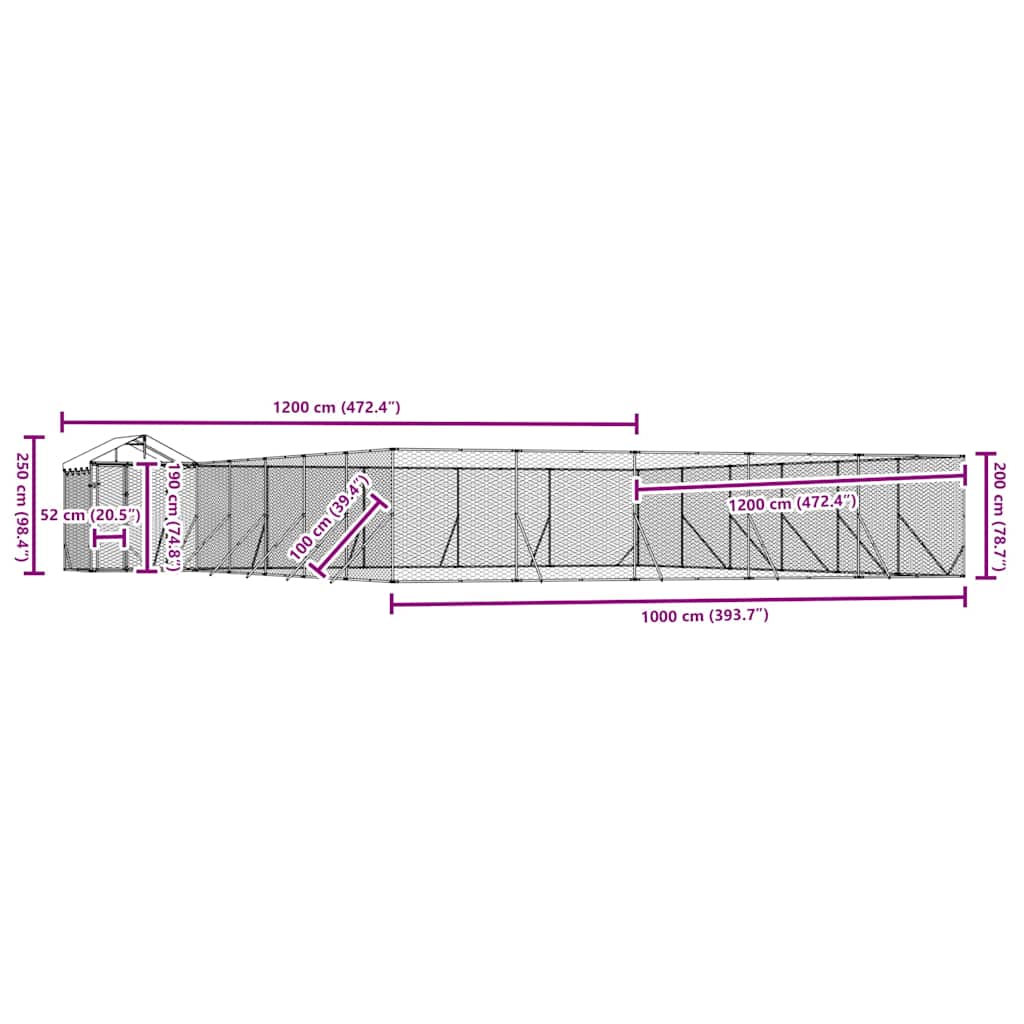 Outdoor-Hundezwinger mit Dach Silbern 12x12x2,5m Stahl Verzinkt
