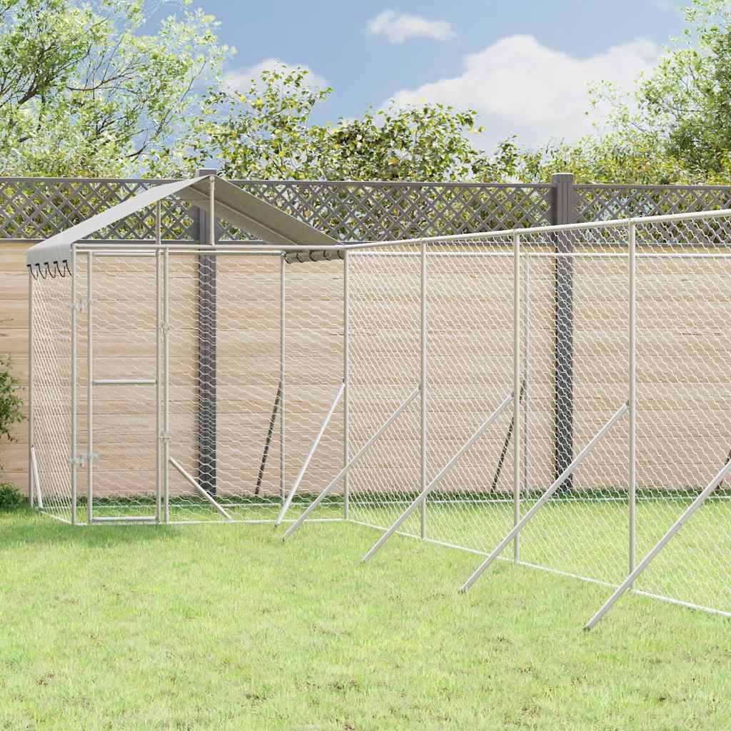 Outdoor-Hundezwinger mit Dach Silbern 12x12x2,5m Stahl Verzinkt