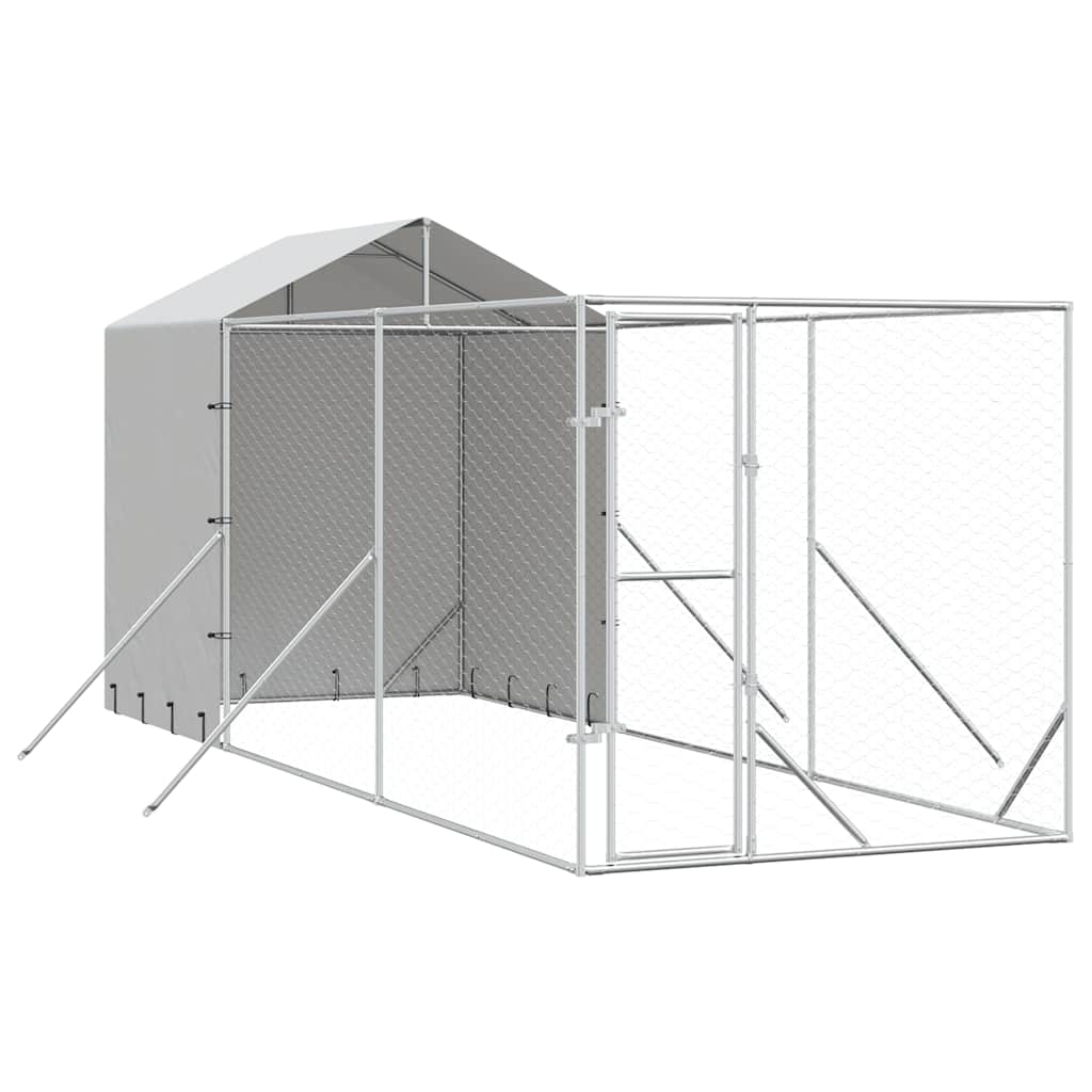 Outdoor-Hundezwinger mit Dach Silbern 2x6x2,5m Verzinkter Stahl