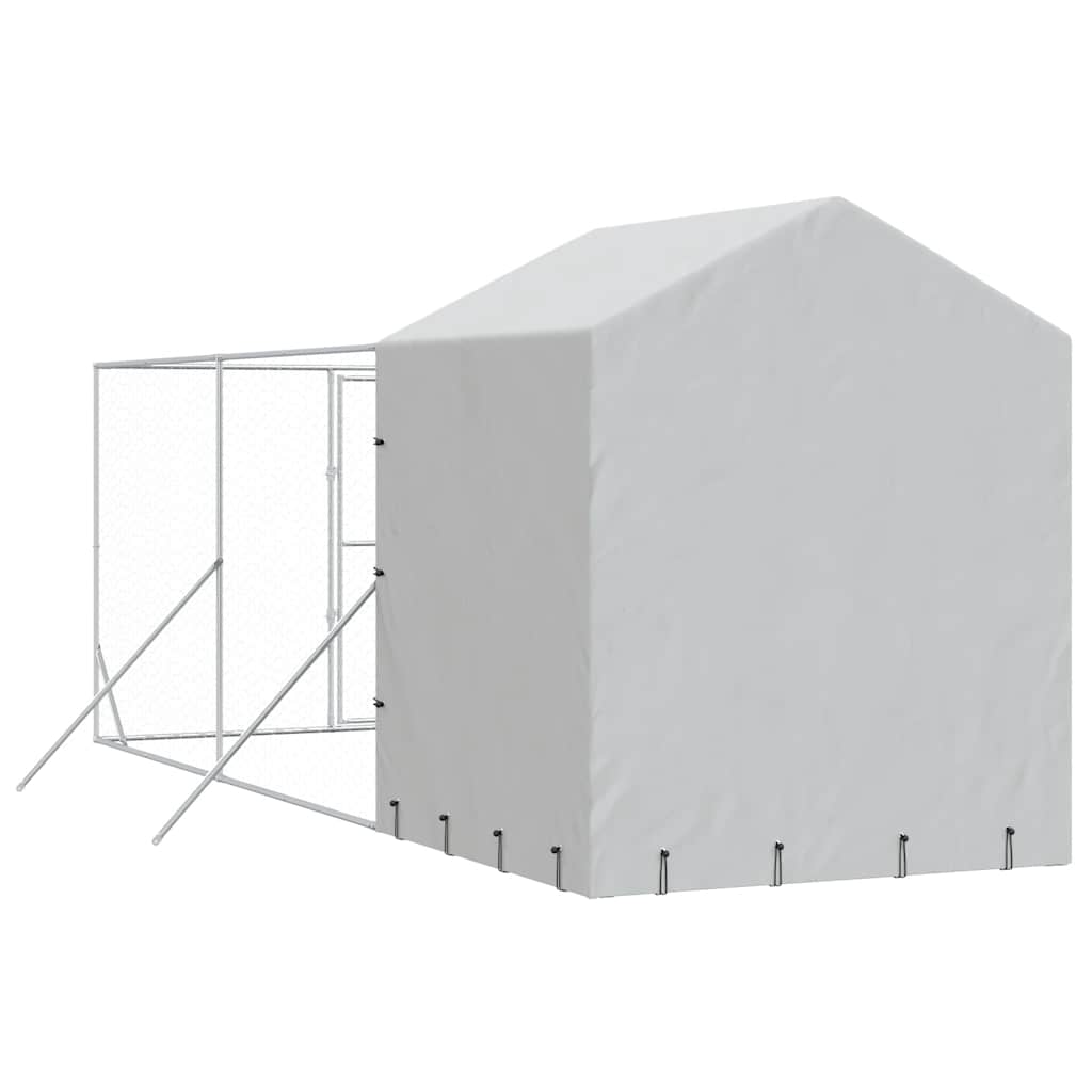 Outdoor-Hundezwinger mit Dach Silbern 2x6x2,5m Verzinkter Stahl