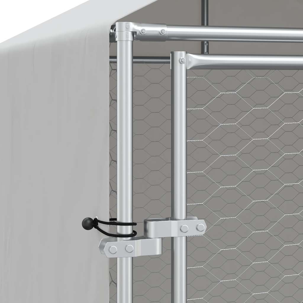 Outdoor-Hundezwinger mit Dach Silbern 2x6x2,5m Verzinkter Stahl