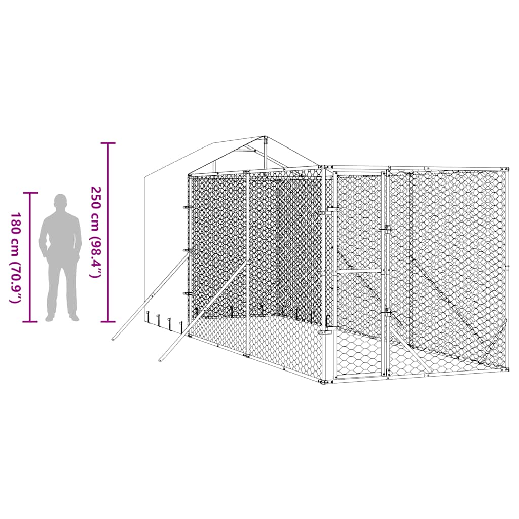 Outdoor-Hundezwinger mit Dach Silbern 2x6x2,5m Verzinkter Stahl