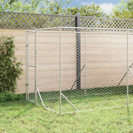 Outdoor-Hundezwinger mit Dach Silbern 2x6x2,5m Verzinkter Stahl