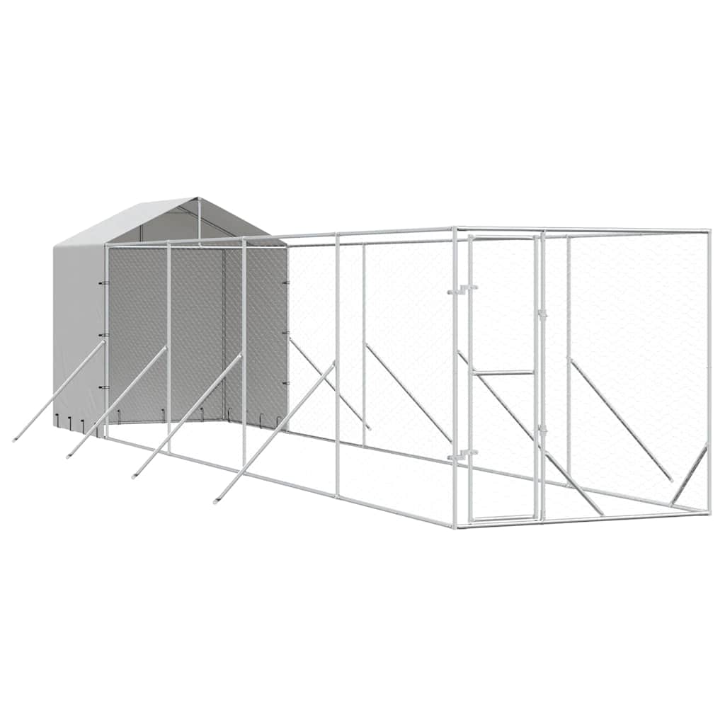 Outdoor-Hundezwinger mit Dach Silbern 2x10x2,5 m Stahl Verzinkt