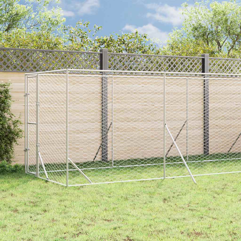 Outdoor-Hundezwinger mit Dach Silbern 2x10x2,5 m Stahl Verzinkt