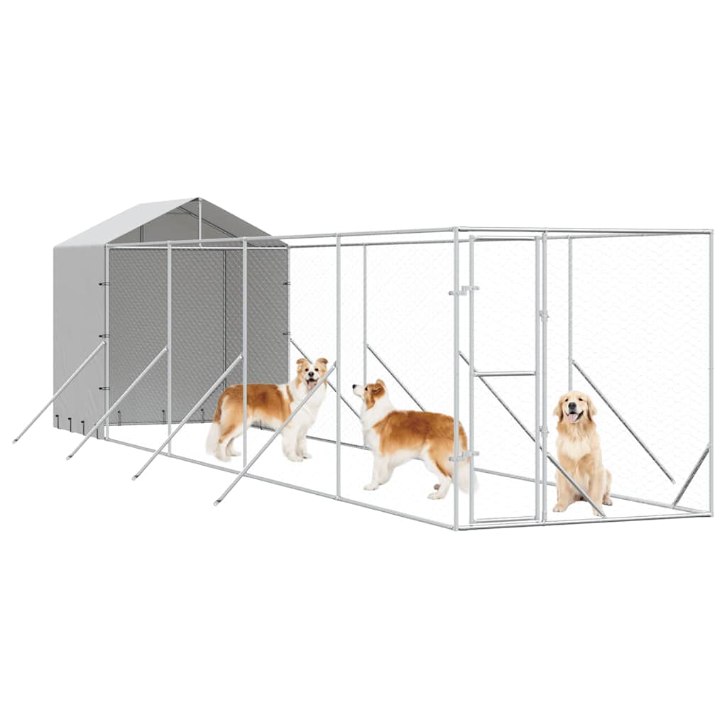 Outdoor-Hundezwinger mit Dach Silbern 2x10x2,5 m Stahl Verzinkt