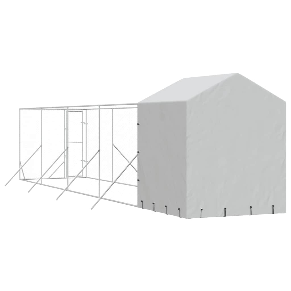Outdoor-Hundezwinger mit Dach Silbern 2x10x2,5 m Stahl Verzinkt