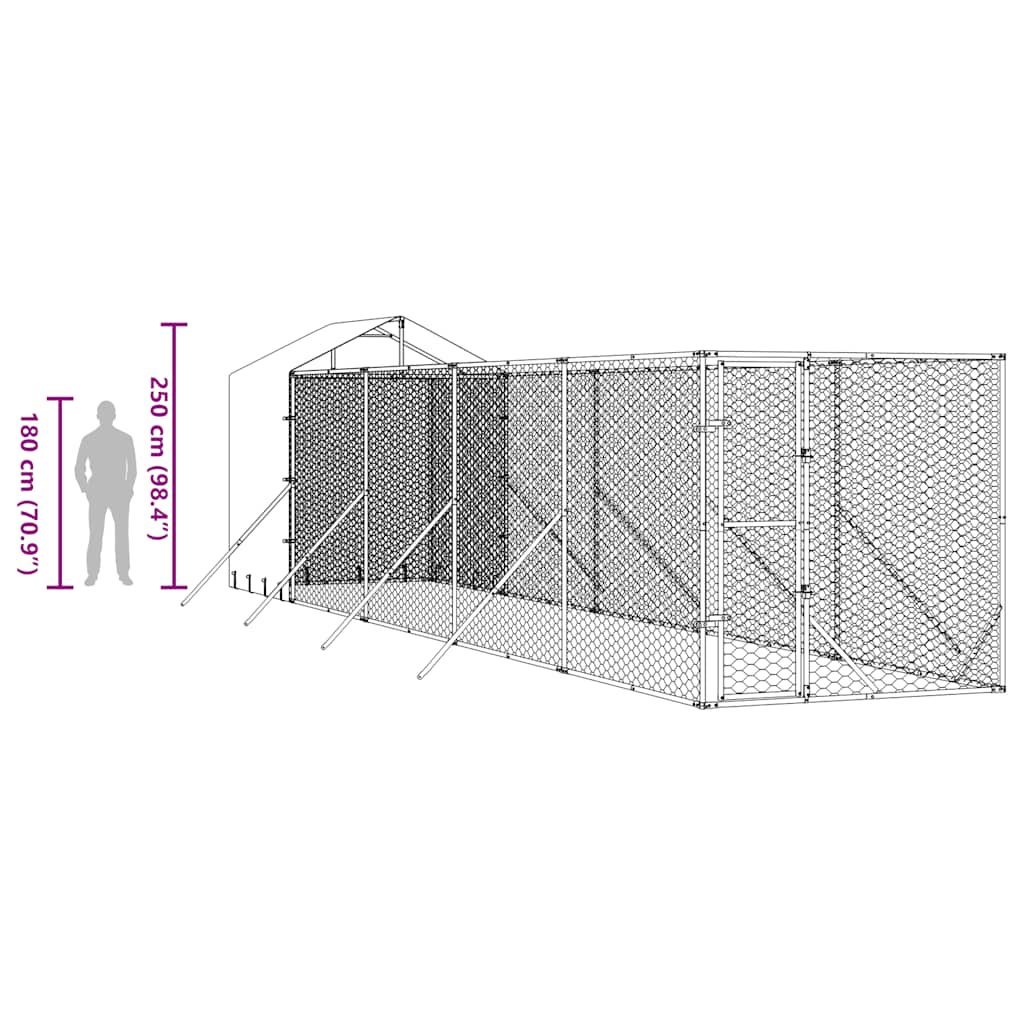 Outdoor-Hundezwinger mit Dach Silbern 2x10x2,5 m Stahl Verzinkt