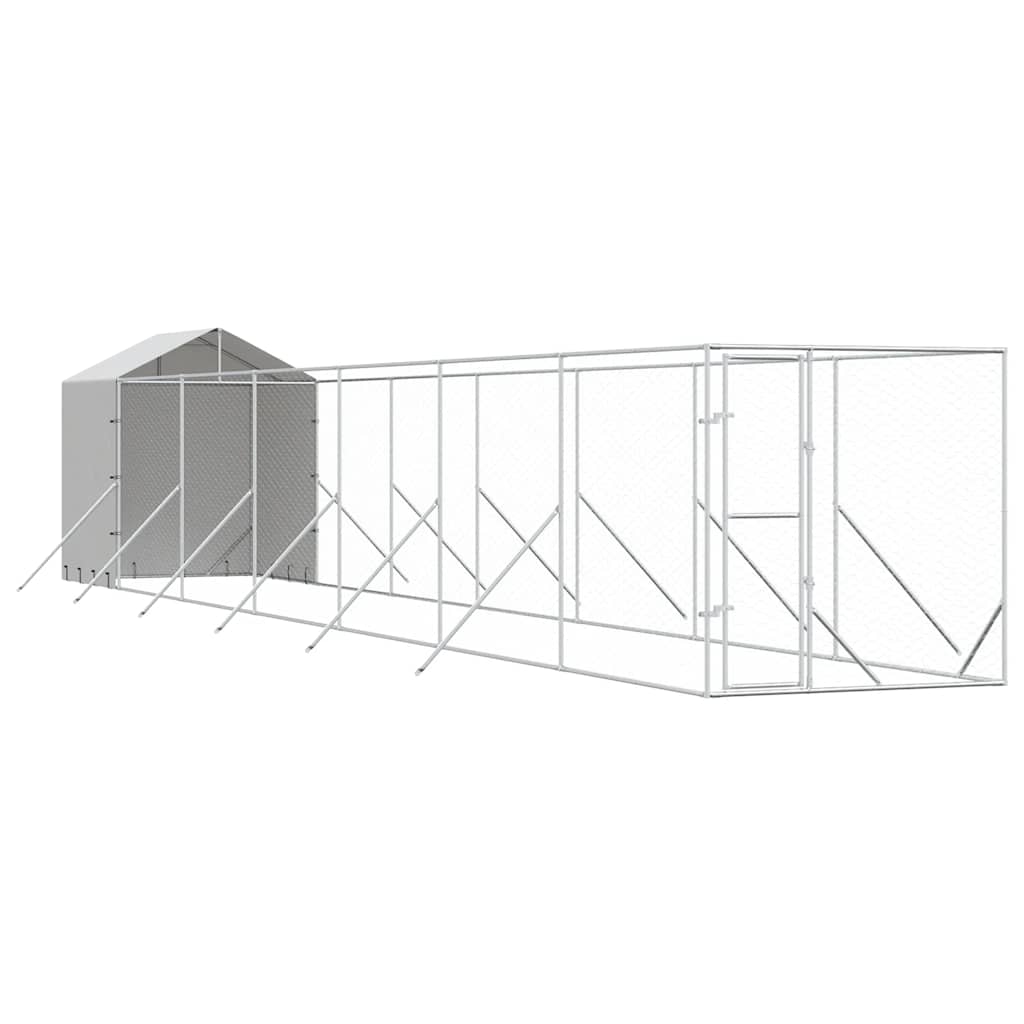 Outdoor-Hundezwinger mit Dach Silbern 2x14x2,5 m Stahl Verzinkt