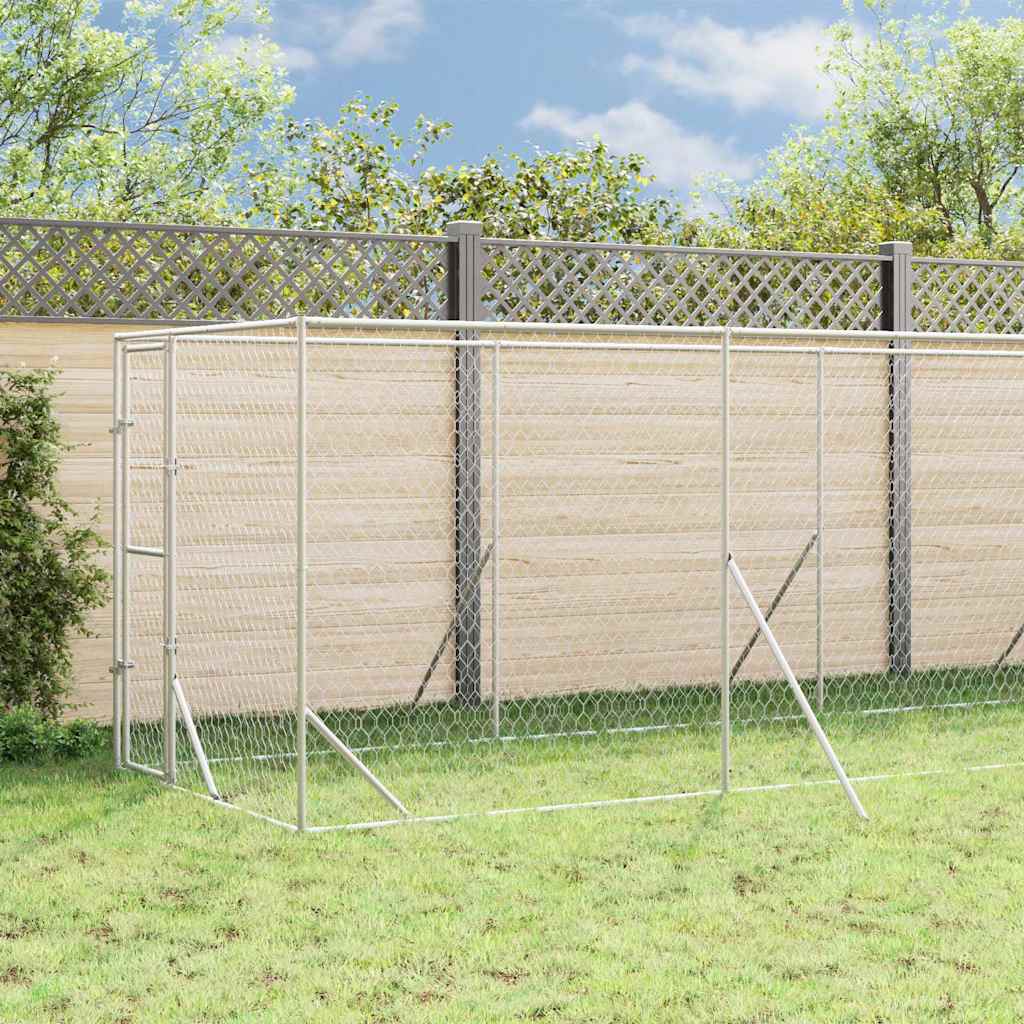 Outdoor-Hundezwinger mit Dach Silbern 2x14x2,5 m Stahl Verzinkt