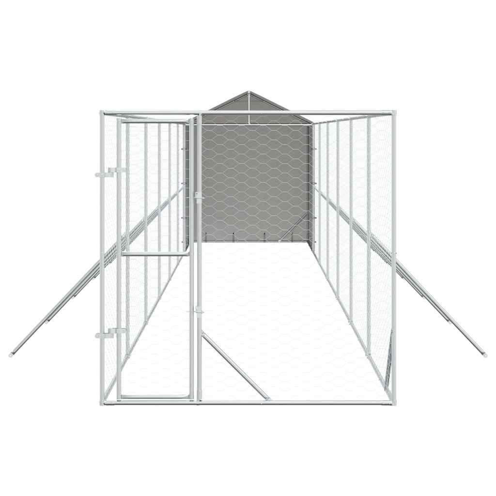 Outdoor-Hundezwinger mit Dach Silbern 2x14x2,5 m Stahl Verzinkt