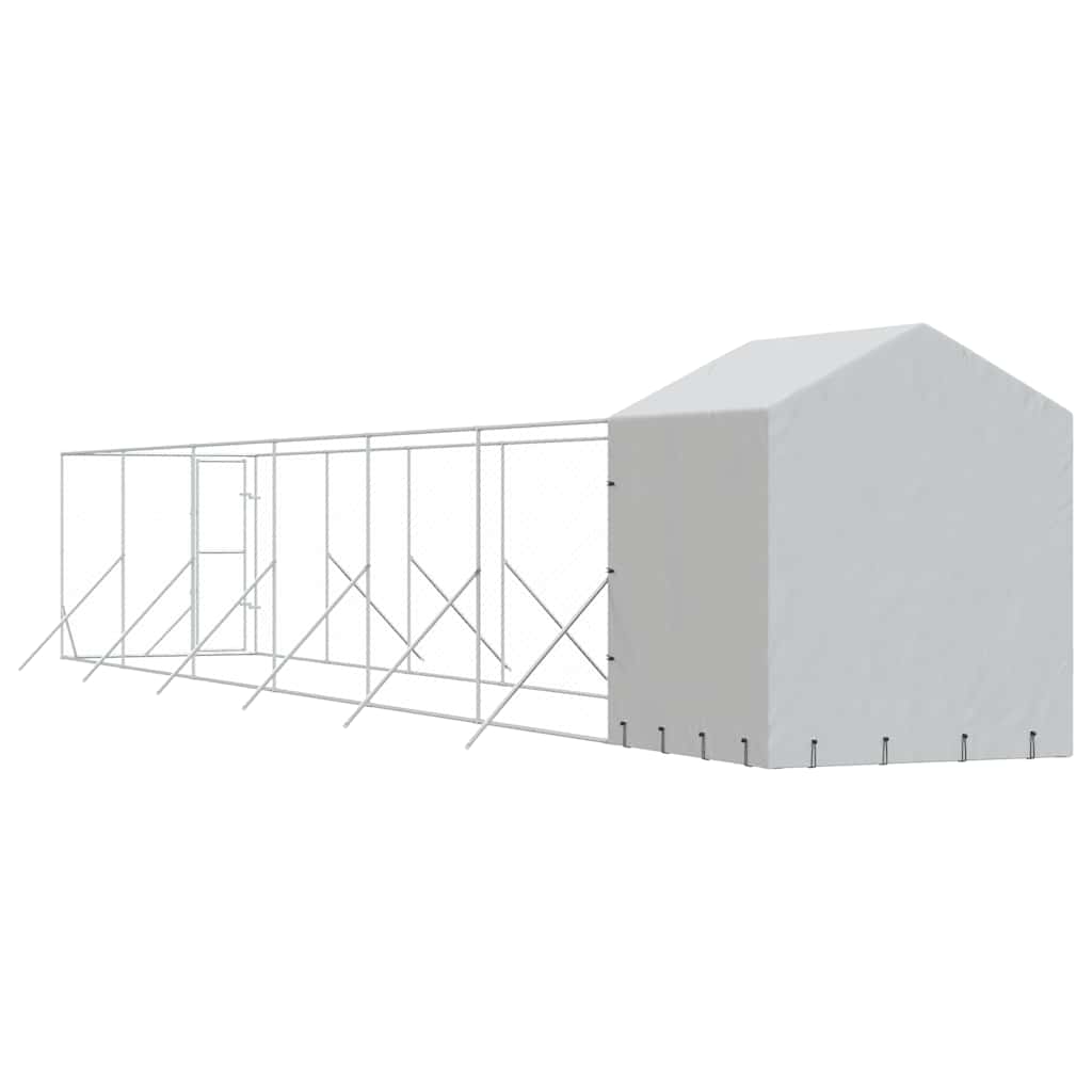 Outdoor-Hundezwinger mit Dach Silbern 2x14x2,5 m Stahl Verzinkt