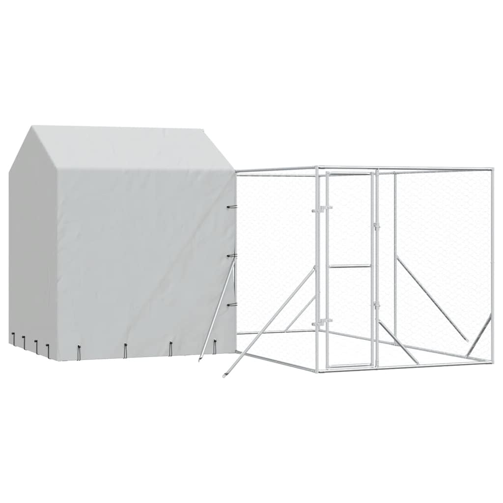 Outdoor-Hundezwinger mit Dach Silbern 4x4x2,5m Verzinkter Stahl