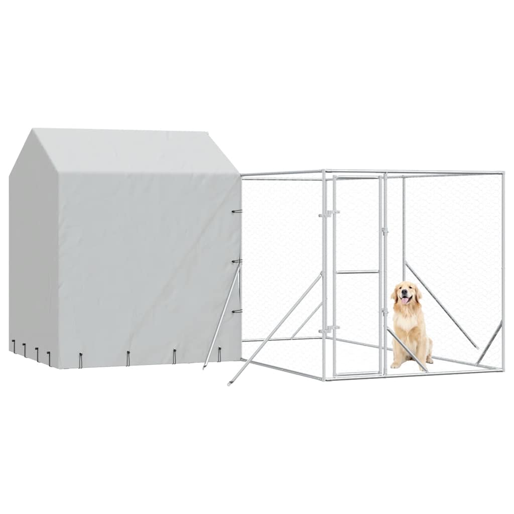 Outdoor-Hundezwinger mit Dach Silbern 4x4x2,5m Verzinkter Stahl