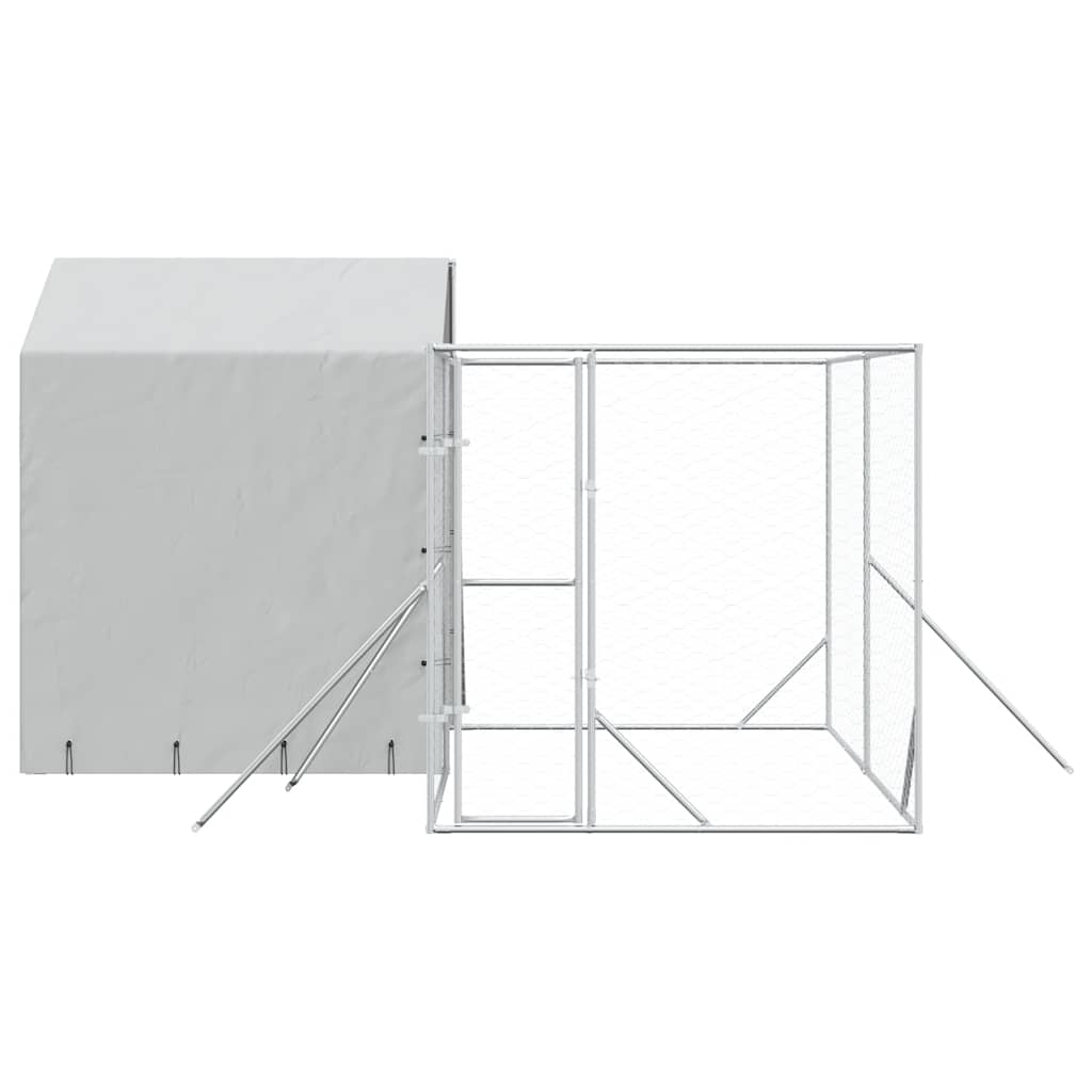 Outdoor-Hundezwinger mit Dach Silbern 4x4x2,5m Verzinkter Stahl