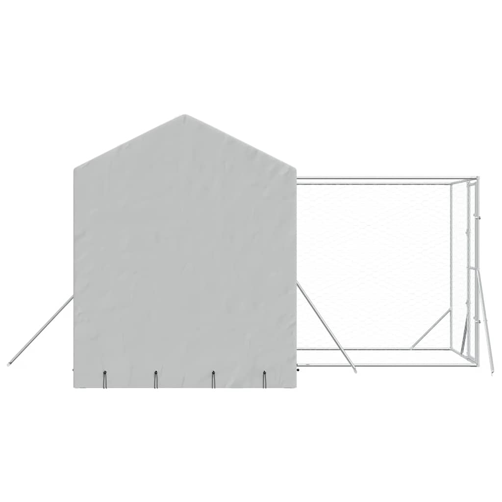 Outdoor-Hundezwinger mit Dach Silbern 4x4x2,5m Verzinkter Stahl