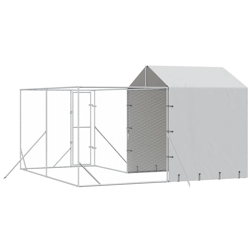 Outdoor-Hundezwinger mit Dach Silbern 4x4x2,5m Verzinkter Stahl
