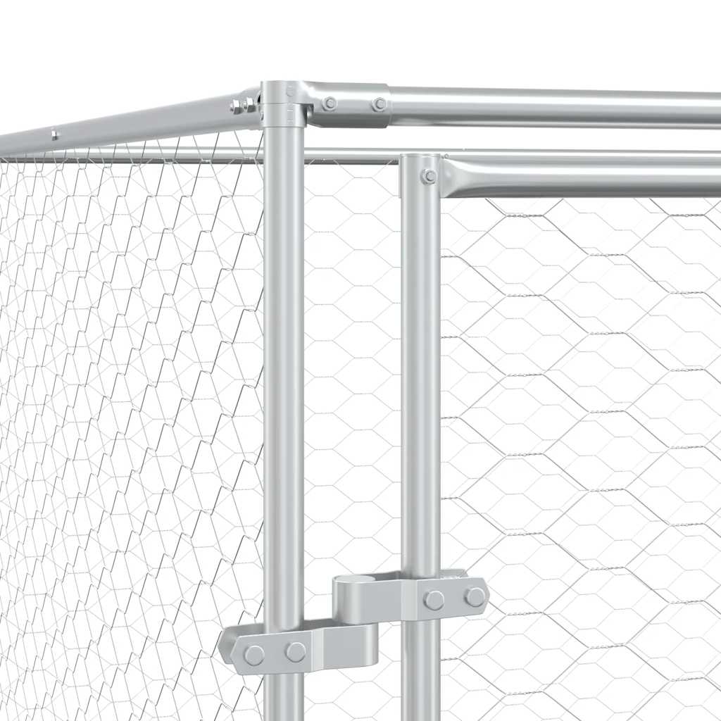 Outdoor-Hundezwinger mit Dach Silbern 4x4x2,5m Verzinkter Stahl