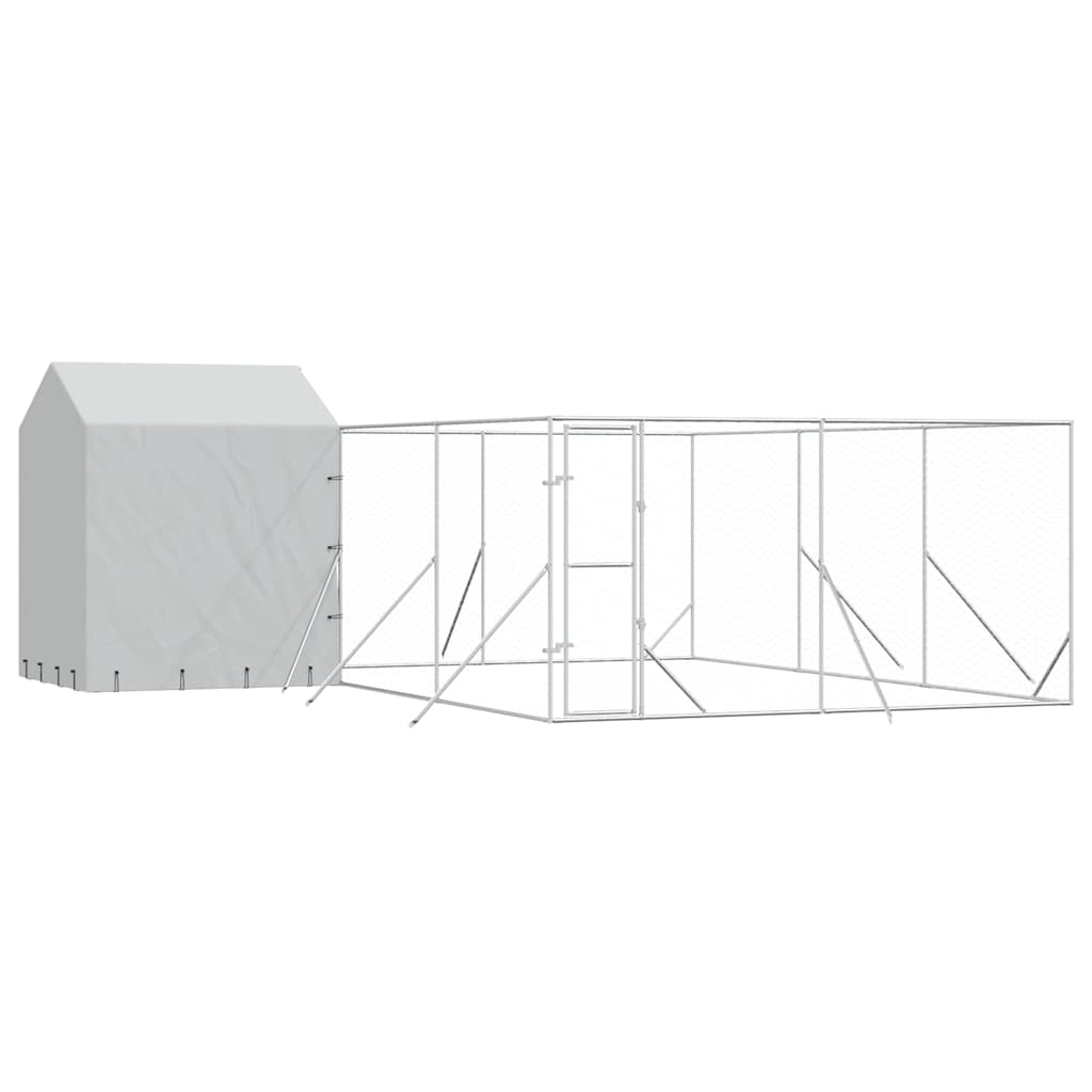 Outdoor-Hundezwinger mit Dach Silbern 6x6x2,5m Verzinkter Stahl