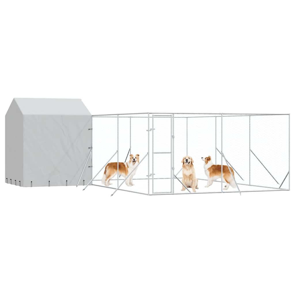 Outdoor-Hundezwinger mit Dach Silbern 6x6x2,5m Verzinkter Stahl