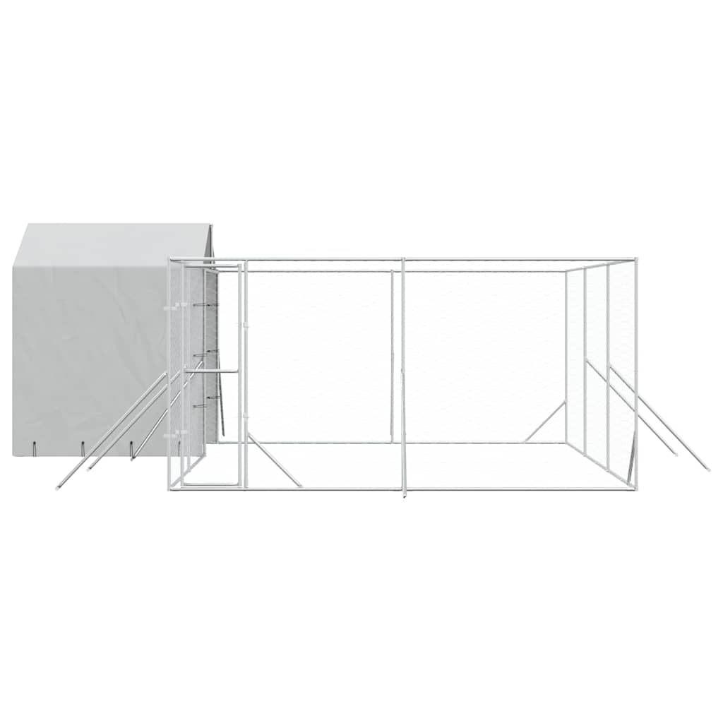 Outdoor-Hundezwinger mit Dach Silbern 6x6x2,5m Verzinkter Stahl