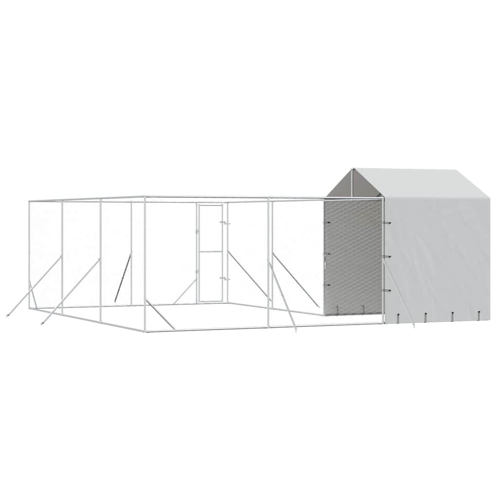 Outdoor-Hundezwinger mit Dach Silbern 6x6x2,5m Verzinkter Stahl