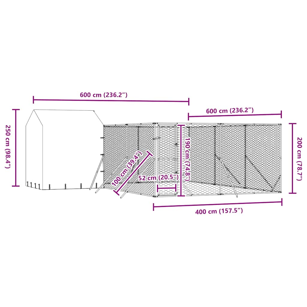 Outdoor-Hundezwinger mit Dach Silbern 6x6x2,5m Verzinkter Stahl