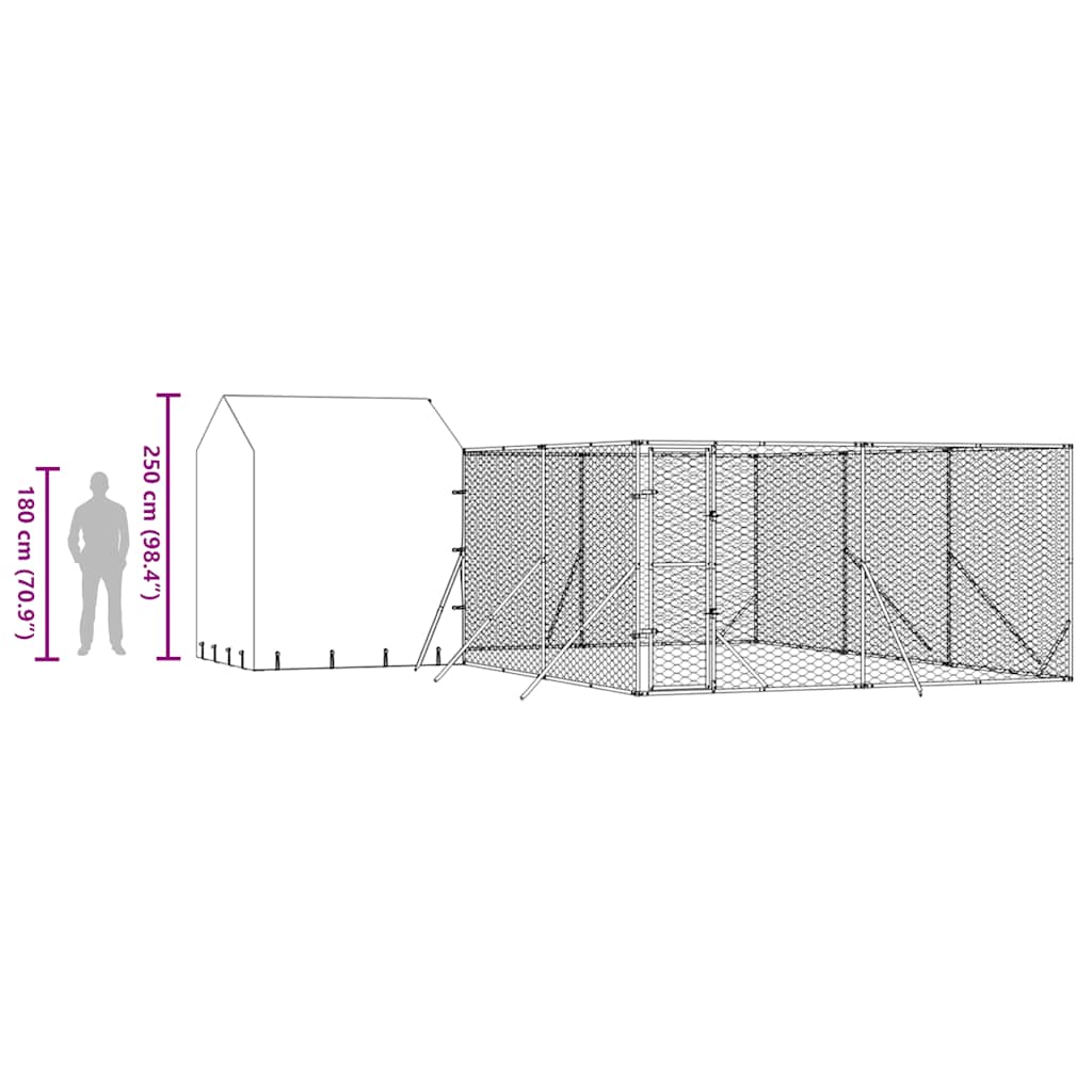 Outdoor-Hundezwinger mit Dach Silbern 6x6x2,5m Verzinkter Stahl