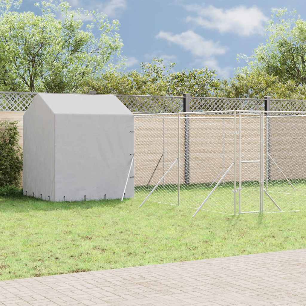 Outdoor-Hundezwinger mit Dach Silbern 6x6x2,5m Verzinkter Stahl
