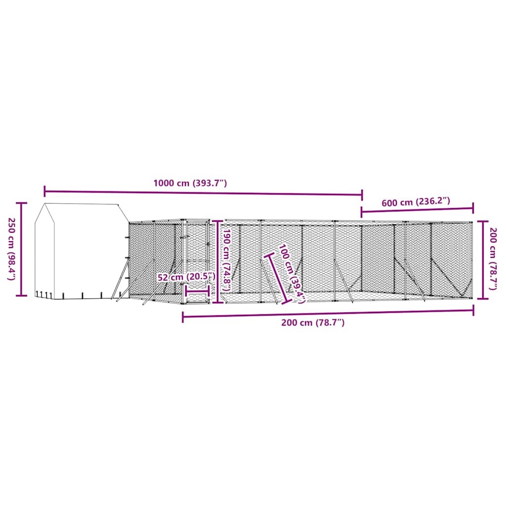 Outdoor-Hundezwinger mit Dach Silbern 10x6x2,5 m Stahl Verzinkt