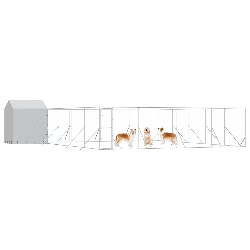 Outdoor-Hundezwinger mit Dach Silbern 10x10x2,5m Stahl Verzinkt