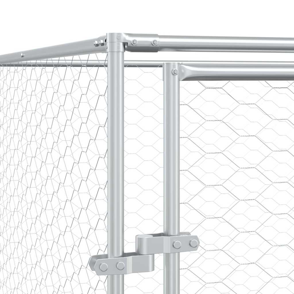 Outdoor-Hundezwinger mit Dach Silbern 10x10x2,5m Stahl Verzinkt