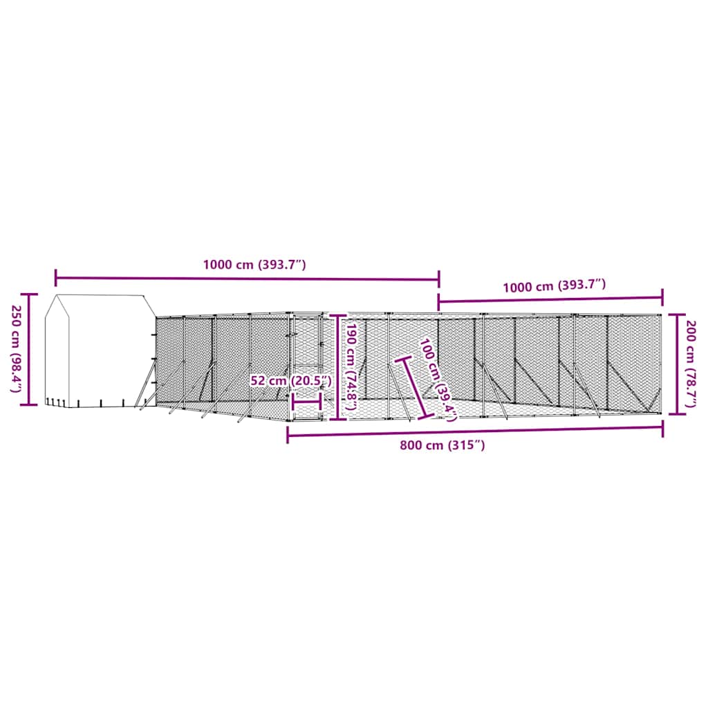 Outdoor-Hundezwinger mit Dach Silbern 10x10x2,5m Stahl Verzinkt