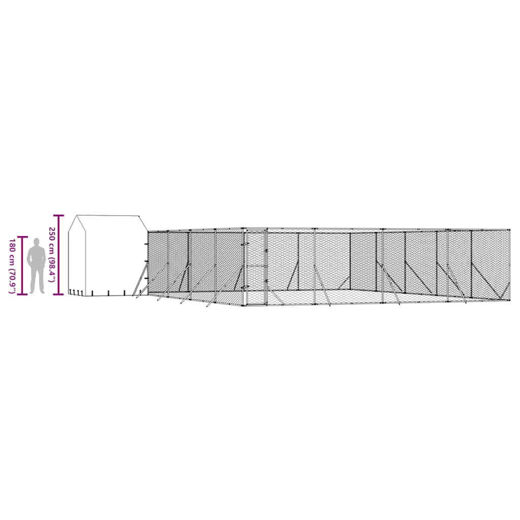 Outdoor-Hundezwinger mit Dach Silbern 10x10x2,5m Stahl Verzinkt