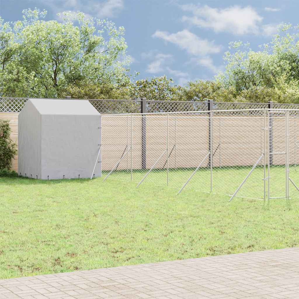 Outdoor-Hundezwinger mit Dach Silbern 10x10x2,5m Stahl Verzinkt