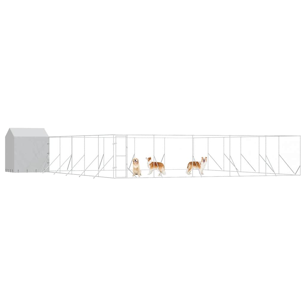 Outdoor-Hundezwinger mit Dach Silbern 12x12x2,5m Stahl Verzinkt