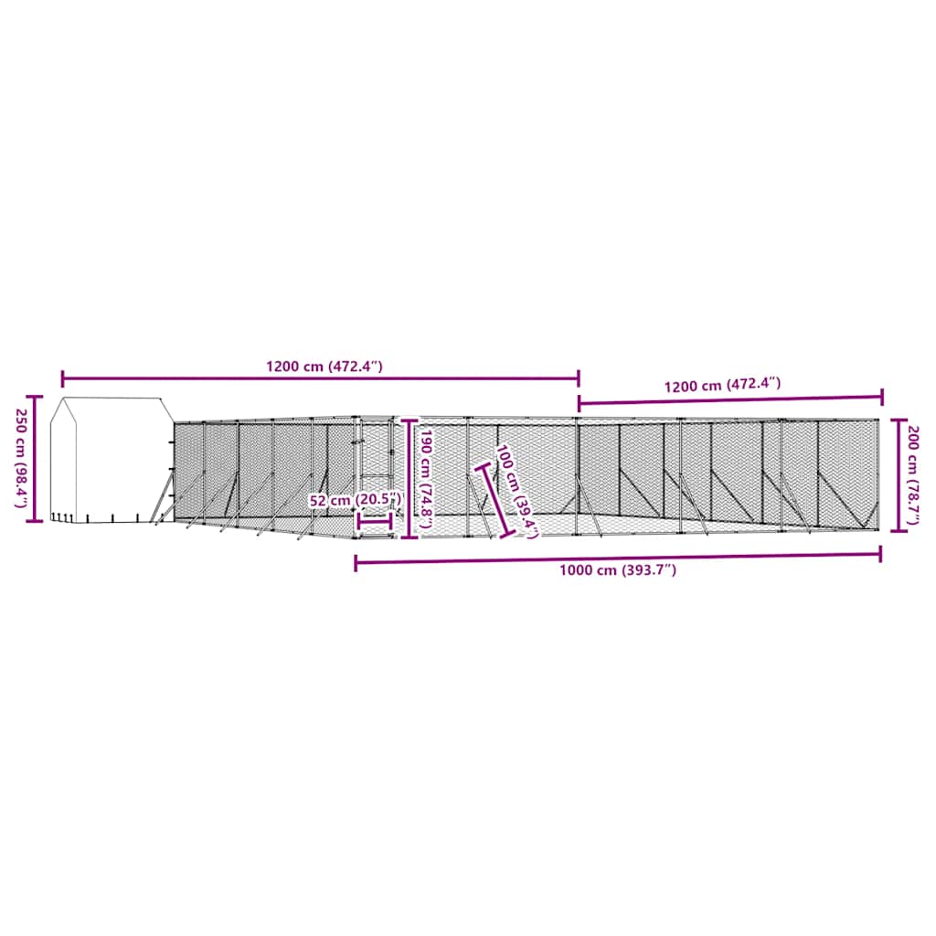 Outdoor-Hundezwinger mit Dach Silbern 12x12x2,5m Stahl Verzinkt