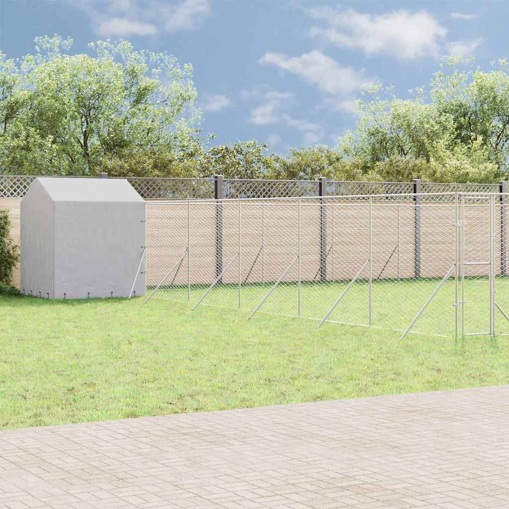 Outdoor-Hundezwinger mit Dach Silbern 12x12x2,5m Stahl Verzinkt